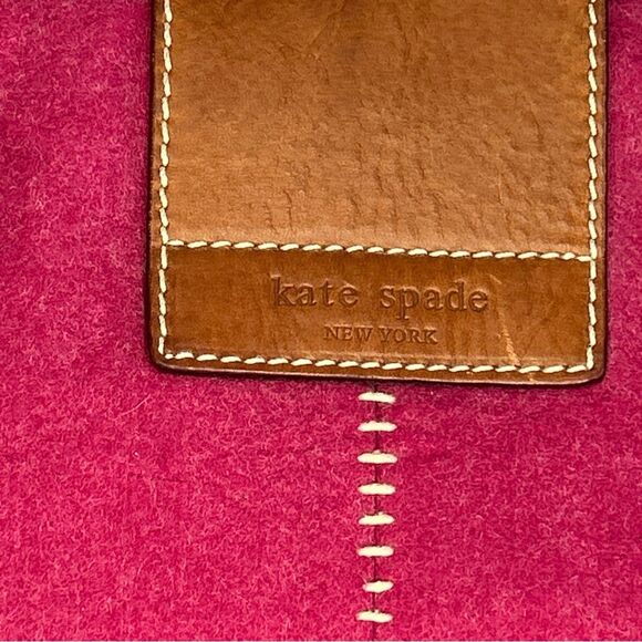 Kate Spade New York Shoulder Bag Pink Wool Brown Leather Trim Zip Top - Picture 6 of 12